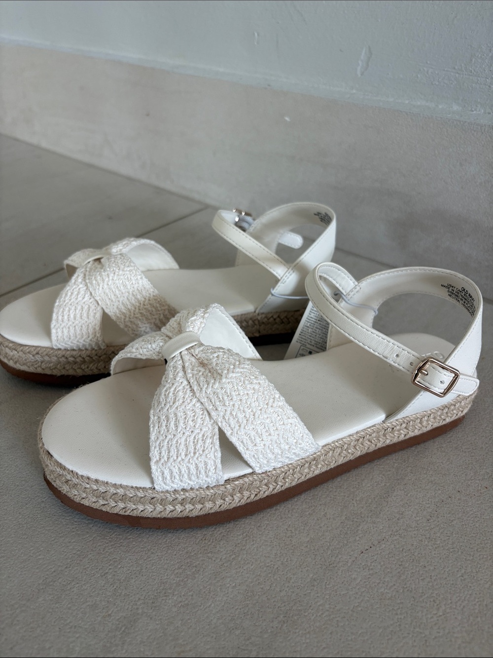 Old Navy Cream Woven Platform Sandals with Ankle Buckle